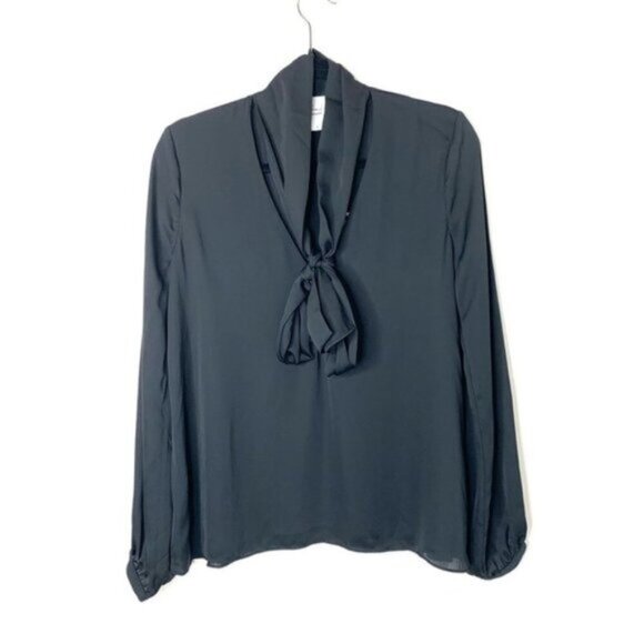 Revolve L'Academie 70's Blouse Neck Tie Black Long Sleeve Satin Boho Size XS - Picture 5 of 14